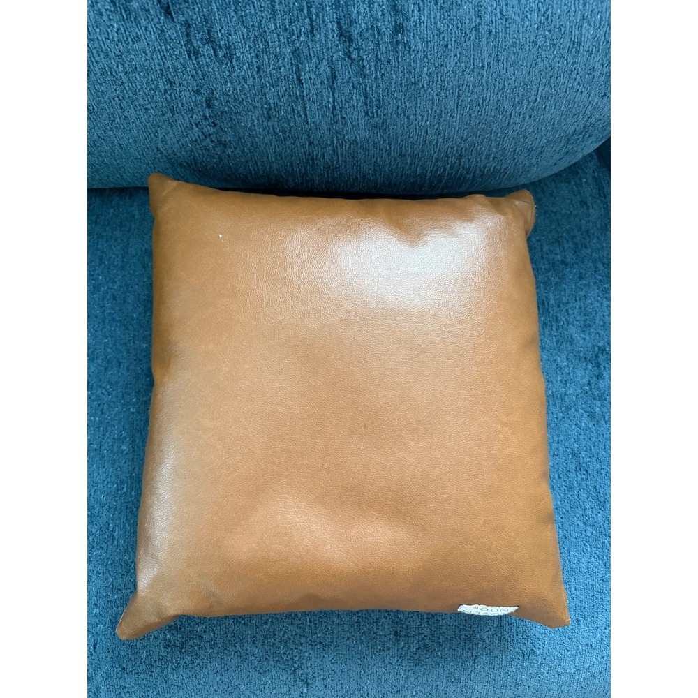 Woven Nook Pillow Covers Set of 2 Cognac Brown Faux Leather 18' Square Modern - Picture 4 of 16